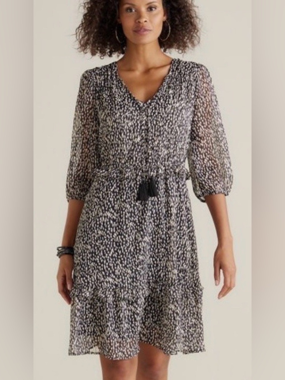 Soft Surroundings Black Dress with Cream and Blush Spot Print